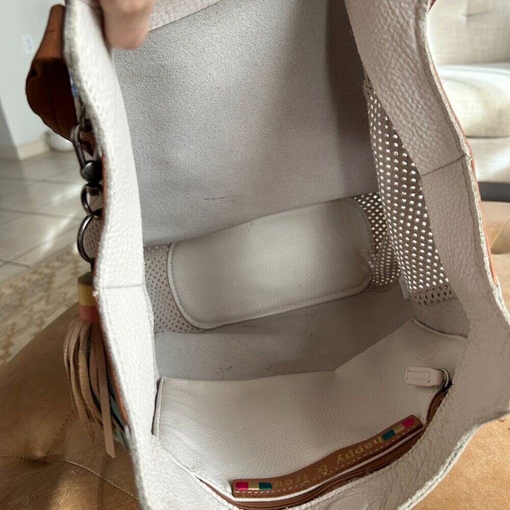 Boho Resort Genuine Leather Slouchy Tote Hobo Bag Tassle White - Picture 9 of 16